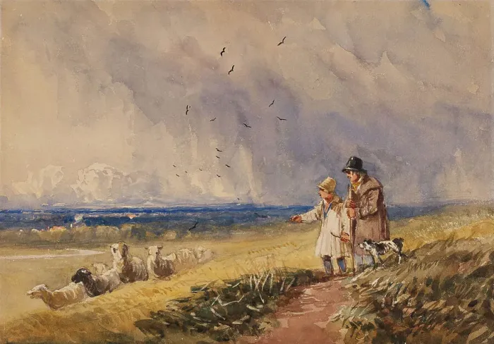 Framed Print : Counting the Sheep, c1810-1859. Creator: David Cox the Elder Framed Print : Counting the Sheep, c1810-1859. Creator: David Cox the Elder