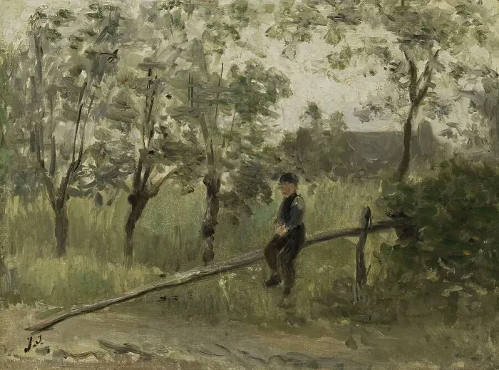 Framed Print : Country Boy on a Pole Barrier, 1900-1911. Creator: Jozef Israels Framed Print : Country Boy on a Pole Barrier, 1900-1911. Creator: Jozef Israels