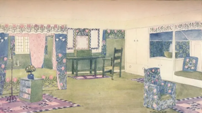 Framed Print : A Country Cottage: Design for Bedroom, c1900 (1902). Artist: Mackay Hugh Baillie Scott Framed Print : A Country Cottage: Design for Bedroom, c1900 (1902). Artist: Mackay Hugh Baillie Scott