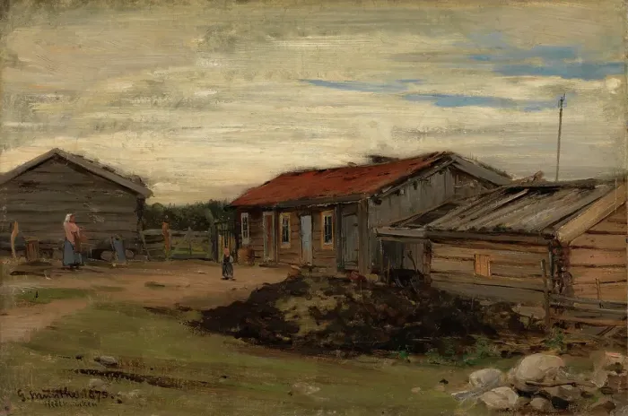 Framed Print : Country Courtyard, 1875. Creator: Gerhard Munthe Framed Print : Country Courtyard, 1875. Creator: Gerhard Munthe