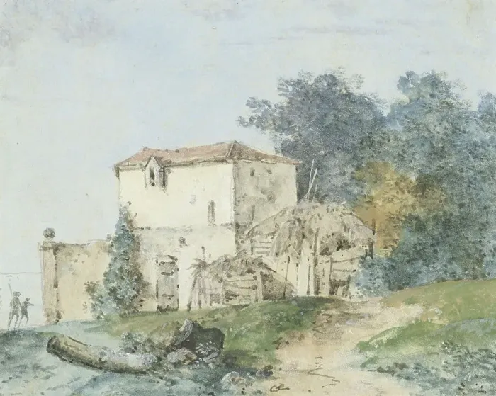 Framed Print : Country house in a landscape, 1750-1806. Creator: Louis Gabriel Moreau Framed Print : Country house in a landscape, 1750-1806. Creator: Louis Gabriel Moreau