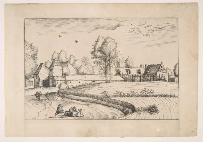 Framed Print : Country Houses, couple and cornfield in the foreground, from the series The Small Lands Framed Print : Country Houses, couple and cornfield in the foreground, from the series The Small Lands