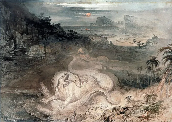 Framed Print : The country of the Iguanodon, 1837. Creator: John Martin Framed Print : The country of the Iguanodon, 1837. Creator: John Martin