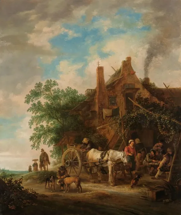 Framed Print : Country inn with horse and wagon, 1640-1649. Creator: Isaac van Ostade Framed Print : Country inn with horse and wagon, 1640-1649. Creator: Isaac van Ostade