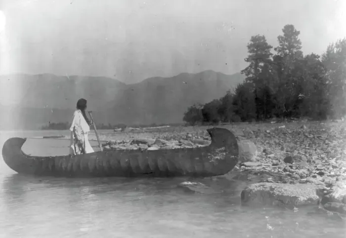 Framed Print : Country of the Kutenai [Flathead Lake, Montana], c1910. Creator: Edward Sheriff Curtis