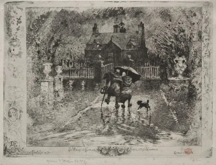 Framed Print : The Country Neighbors, 1879-1880. Creator: Felix Hilaire Buhot (French, 1847-1898)