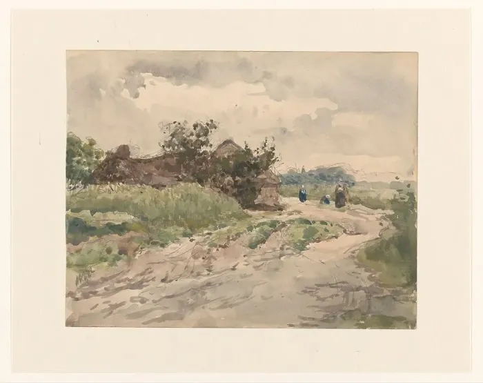 Framed Print : Country road with some figures, leading to a farm, 1845-1925. Creator: Julius Jacobus van de Sande Bakhuyzen Framed Print : Country road with some figures, leading to a farm, 1845-1925. Creator: Julius Jacobus van de Sande Bakhuyzen