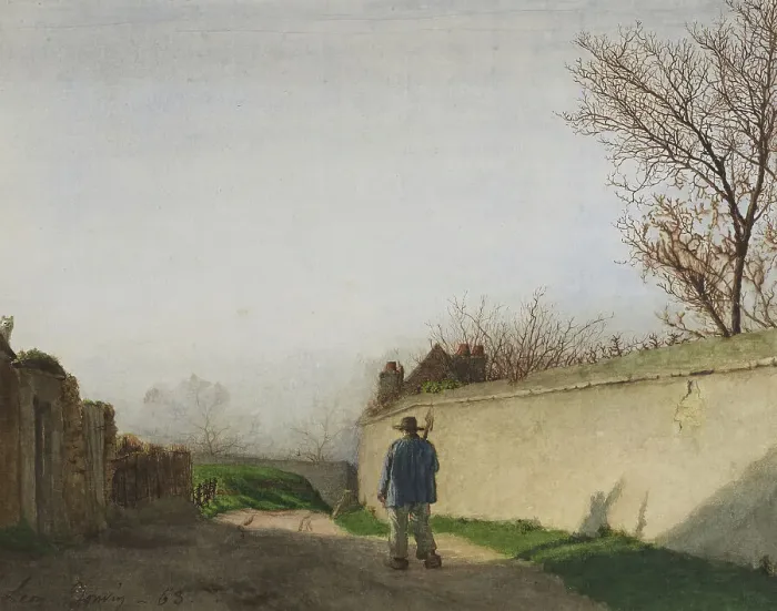 Framed Print : Country Road with Peasant, 1863. Creator: Leon Bonvin Framed Print : Country Road with Peasant, 1863. Creator: Leon Bonvin