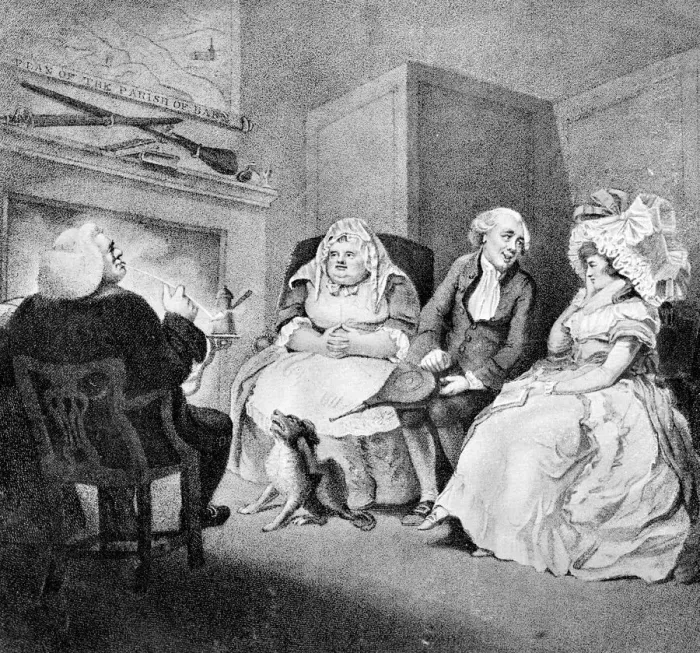 Framed Print : The Country Vicars Fire Side, 1781. Artist: E Williams Framed Print : The Country Vicars Fire Side, 1781. Artist: E Williams