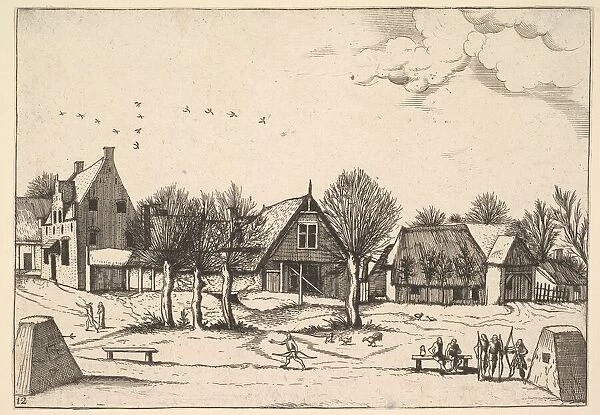 Country Village, archers in the foreground from Multifariarum casularum ruriumque linea