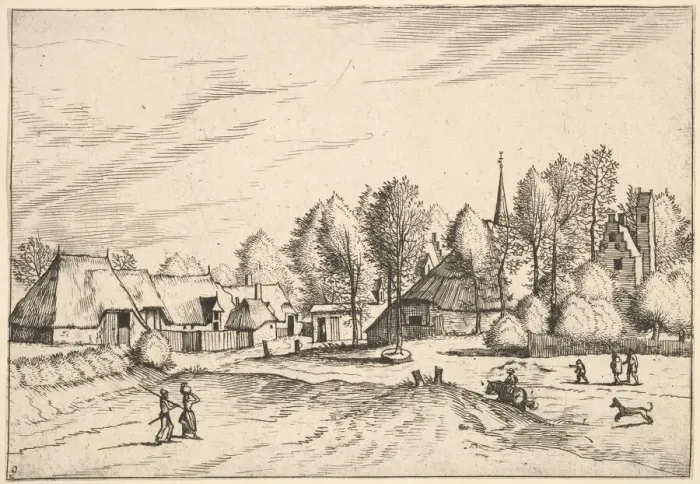 Framed Print : Country Village with Church Tower from Multifariarum casularum ruriumque lineamenta cur