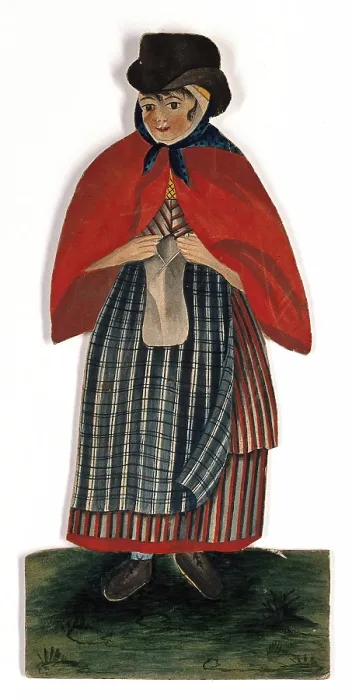 Framed Print : A country woman wearing hat and red cloak, 19th century. Creator: Stephen Jenner Framed Print : A country woman wearing hat and red cloak, 19th century. Creator: Stephen Jenner