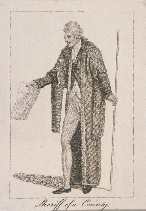 Framed Print : A county Sheriff in civic costume holding a staff and a piece of paper, 1805. Artist Framed Print : A county Sheriff in civic costume holding a staff and a piece of paper, 1805. Artist