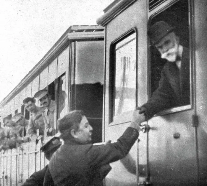 Framed Print : Coup d'etat in Portugal; The head of state defeated and exiled: in the station.. 1917. Creator: Unknown Framed Print : Coup d'etat in Portugal; The head of state defeated and exiled: in the station.. 1917. Creator: Unknown