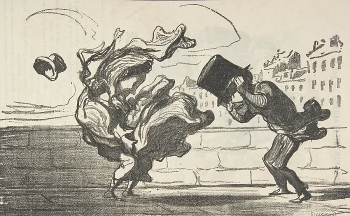 Framed Print : Un coup de vent non predit par Mathieu (de la Drome), 1864. Creator: Honore Daumier Framed Print : Un coup de vent non predit par Mathieu (de la Drome), 1864. Creator: Honore Daumier