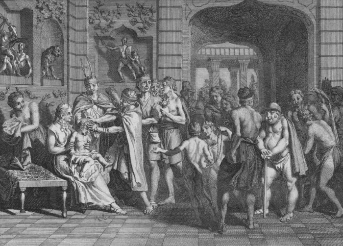 Framed Print : On Coupe les Cheveux, et on donne un Nom aux Fils de L Yncas, 1723. Creator: Bernard Picart Framed Print : On Coupe les Cheveux, et on donne un Nom aux Fils de L Yncas, 1723. Creator: Bernard Picart
