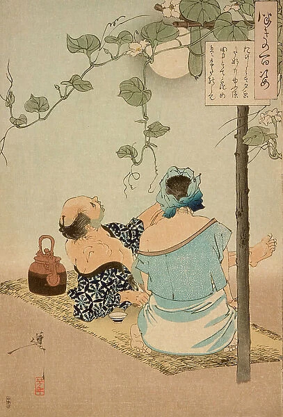 A Couple beneath an Arbor of Flowering Yugao, 1886. Creator: Tsukioka Yoshitoshi