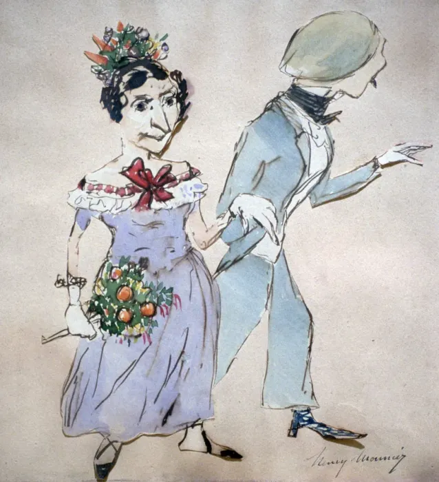 Framed Print : The Couple with the Bouquet, c1825-1877. Artist: Henry Bonaventure Monnier Framed Print : The Couple with the Bouquet, c1825-1877. Artist: Henry Bonaventure Monnier