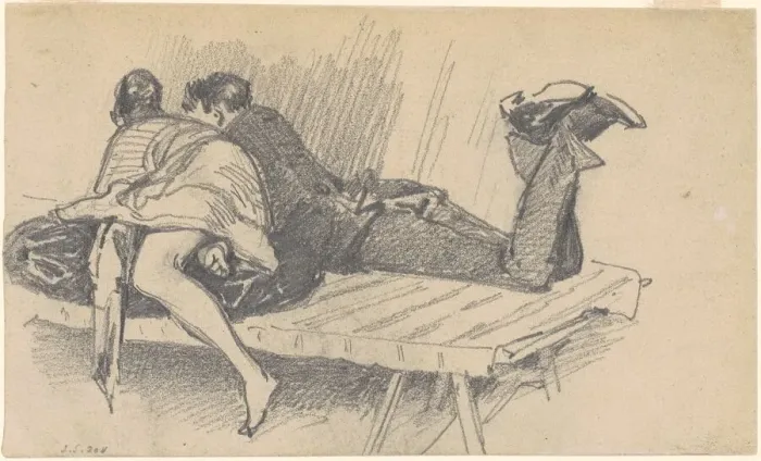 Framed Print : Couple on a Cot, c. 1874-1877. Creator: John Singer Sargent Framed Print : Couple on a Cot, c. 1874-1877. Creator: John Singer Sargent