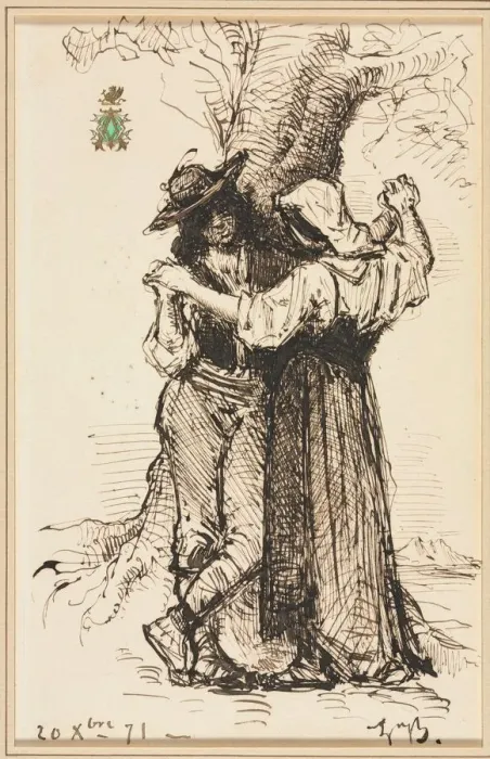Framed Print : Couple Courting by a Tree, 1871. Creator: Leon Bonnat (French, 1833-1922) Framed Print : Couple Courting by a Tree, 1871. Creator: Leon Bonnat (French, 1833-1922)