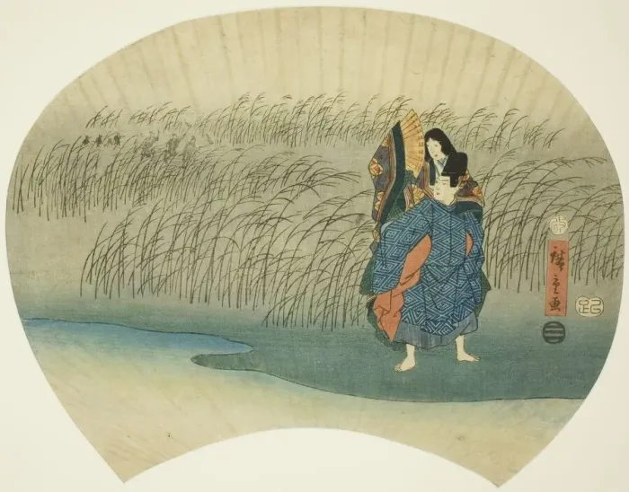 Framed Print : Couple eloping, from the Akutagawa episode in the Tales of Ise, n. d. Creator: Ando Hiroshige Framed Print : Couple eloping, from the Akutagawa episode in the Tales of Ise, n. d. Creator: Ando Hiroshige
