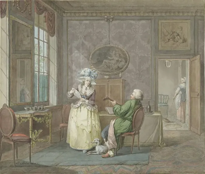 Framed Print : Couple making music in an interior, 1763-1800. Creator: Jacobus Johannes Lauwers