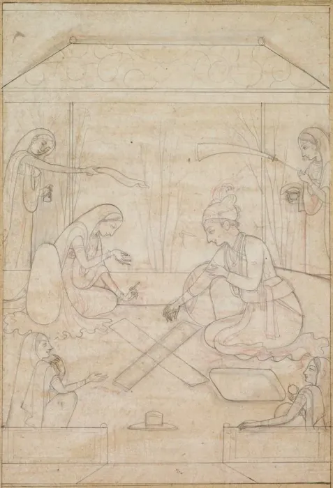 Framed Print : Couple Playing Chaupar on a Terrace, c. 1790-1800. Creator: Unknown Framed Print : Couple Playing Chaupar on a Terrace, c. 1790-1800. Creator: Unknown
