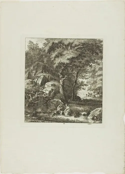 Framed Print : Couple Seated in a Glade, 1764. Creator: Salomon Gessner Framed Print : Couple Seated in a Glade, 1764. Creator: Salomon Gessner