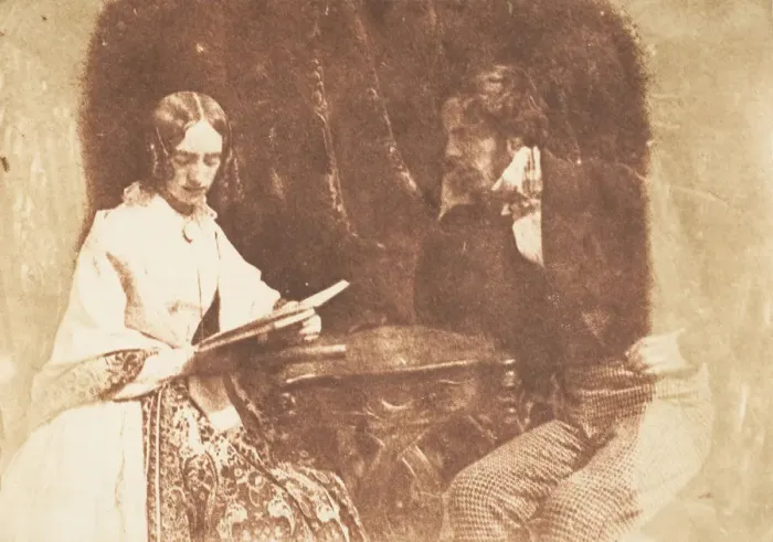 Framed Print : Couple Seated, Woman Reading, 1843-47. Creators: David Octavius Hill, Robert Adamson Framed Print : Couple Seated, Woman Reading, 1843-47. Creators: David Octavius Hill, Robert Adamson