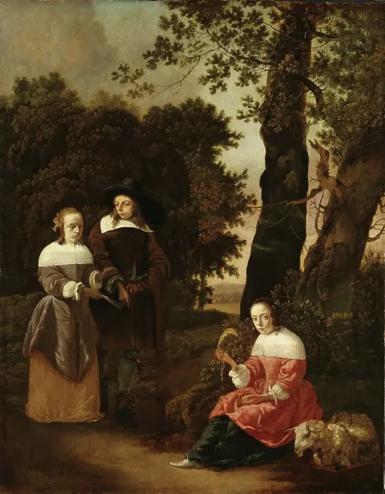 Framed Print : A Couple and a Shepherdess in a Landscape, 1661. Creator: Hendrick van der Burch Framed Print : A Couple and a Shepherdess in a Landscape, 1661. Creator: Hendrick van der Burch