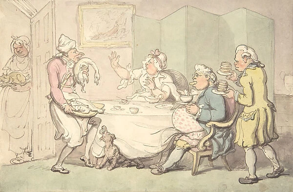 A Couple at Table with Servants, 18th-19th century. Creator: Unknown; Unknown