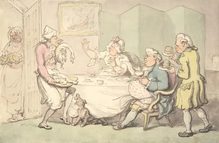 Framed Print : A Couple at Table with Servants, 18th-19th century. Creator: Unknown; Unknown Framed Print : A Couple at Table with Servants, 18th-19th century. Creator: Unknown; Unknown