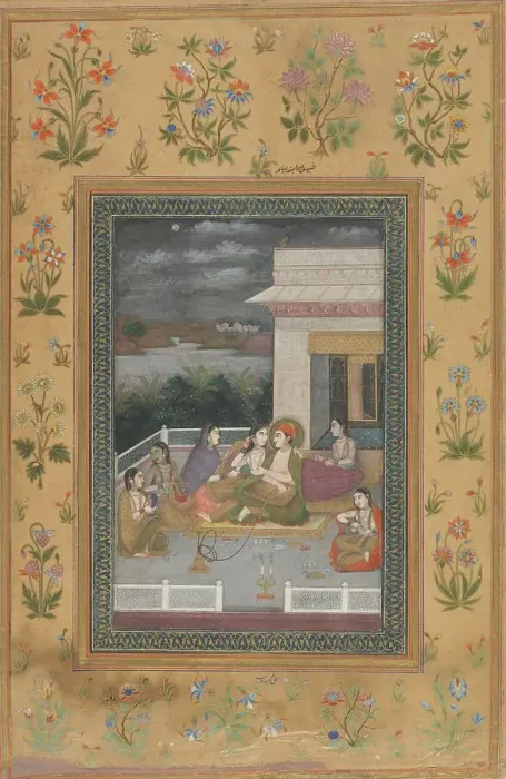 Framed Print : A Couple on a Terrace Surrounded by Attendants and Musicians, 18th Century. Creator: Unknown Framed Print : A Couple on a Terrace Surrounded by Attendants and Musicians, 18th Century. Creator: Unknown