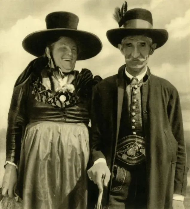 Framed Print : Couple in traditional dress, Sankt Lambrecht, Styria, Austria, c1935. Creator: Unknown