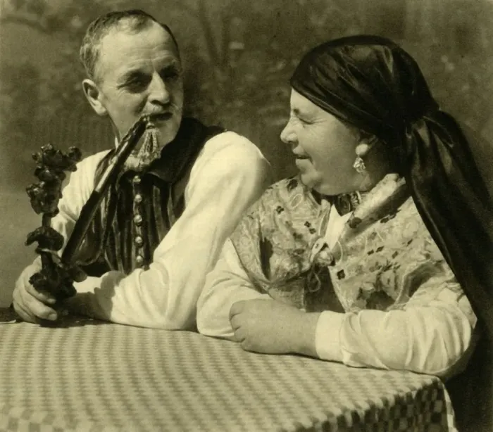 Framed Print : Couple in traditional dress, Upper Austria, c1935. Creator: Unknown Framed Print : Couple in traditional dress, Upper Austria, c1935. Creator: Unknown