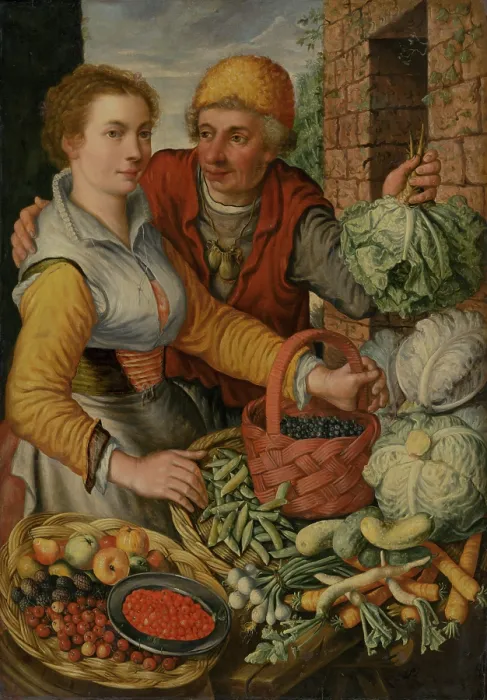 Framed Print : Couple with Vegetables and Fruit, 1559. Creator: Joachim Beuckelaer Framed Print : Couple with Vegetables and Fruit, 1559. Creator: Joachim Beuckelaer