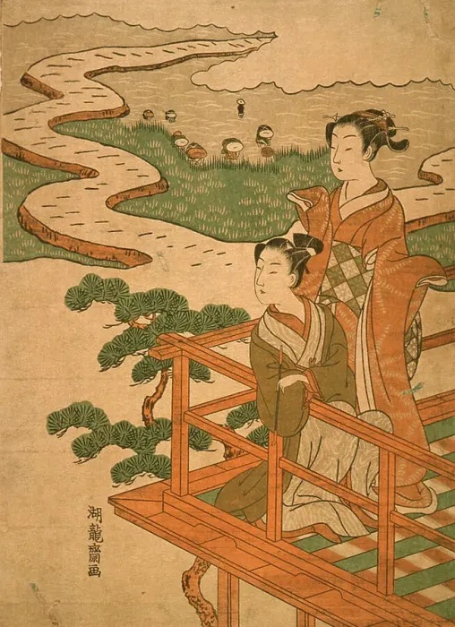 Framed Print : A Couple Viewing Rice Planting, 18th century. Creator: Isoda Koryusai Framed Print : A Couple Viewing Rice Planting, 18th century. Creator: Isoda Koryusai