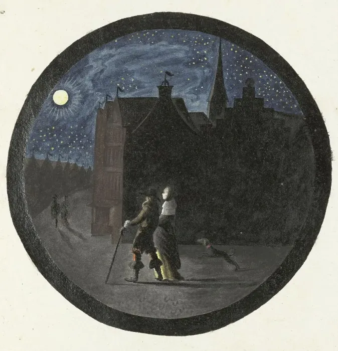 Framed Print : Couple walking in moonlight, in or after c.1654-in or before c.1659. Creator: Gesina ter Borch Framed Print : Couple walking in moonlight, in or after c.1654-in or before c.1659. Creator: Gesina ter Borch