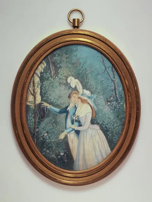 Framed Print : Couple walking in a park, c1900. Creator: Ecole Francaise Framed Print : Couple walking in a park, c1900. Creator: Ecole Francaise