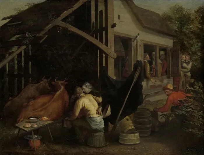 Framed Print : Couples Making Love at a Country Inn, c.1570-c.1590. Creator: Aert Pietersz Framed Print : Couples Making Love at a Country Inn, c.1570-c.1590. Creator: Aert Pietersz