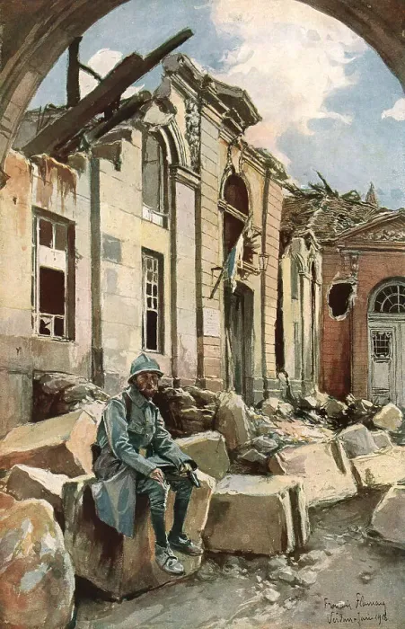 Framed Print : Cour de l'Eveche, 1916 Creator: Francois Flameng Framed Print : Cour de l'Eveche, 1916 Creator: Francois Flameng