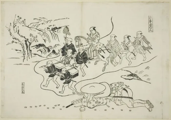 Framed Print : The Courier Kantan dreaming of Himself as a Daimyo (Hikyaku Kantan: yume no daimyo)... c. 1716 / 35. Creator: Okumura Masanobu Framed Print : The Courier Kantan dreaming of Himself as a Daimyo (Hikyaku Kantan: yume no daimyo)... c. 1716 / 35. Creator: Okumura Masanobu