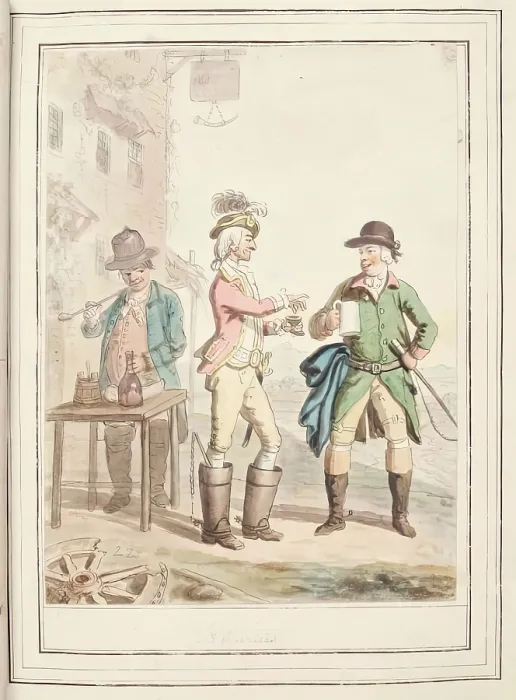 Framed Print : Three Couriers, leaf from A Collection of Dresses by David Allan Mostly from Nature, 1776 Framed Print : Three Couriers, leaf from A Collection of Dresses by David Allan Mostly from Nature, 1776