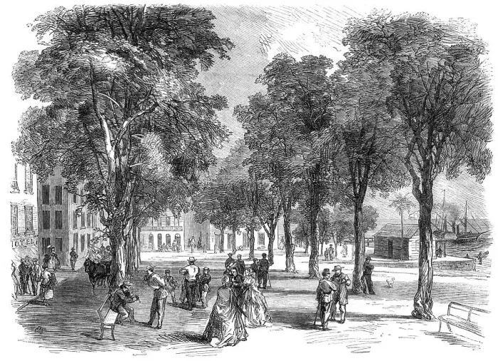 Framed Print : The Cours Nolivos, or Public Promenade of Basseterre, Guadaloupe, French West Indies, 1865. Creator: Unknown Framed Print : The Cours Nolivos, or Public Promenade of Basseterre, Guadaloupe, French West Indies, 1865. Creator: Unknown