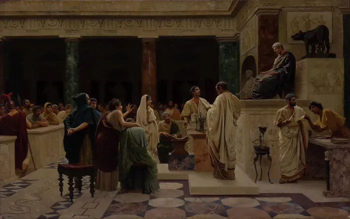 Framed Print : Court in ancient Rome. Creator: Bakalowicz, Stepan Vladislavovich (1857-1947) Framed Print : Court in ancient Rome. Creator: Bakalowicz, Stepan Vladislavovich (1857-1947)