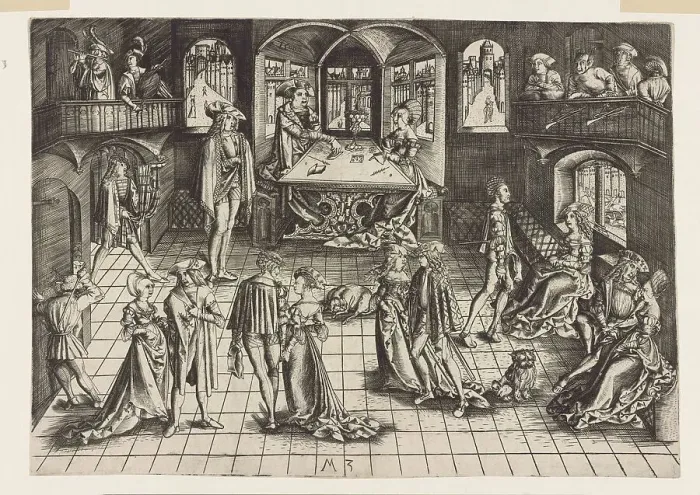 Framed Print : The court ball, 1500. Creator: Monogrammist MZ, (Matthäus Zasinger?) (active around 1500) Framed Print : The court ball, 1500. Creator: Monogrammist MZ, (Matthäus Zasinger?) (active around 1500)