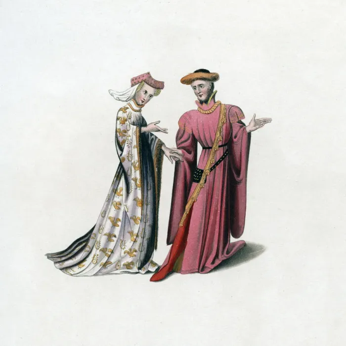 Framed Print : Court dress, 14th century, (1843). Artist: Henry Shaw Framed Print : Court dress, 14th century, (1843). Artist: Henry Shaw