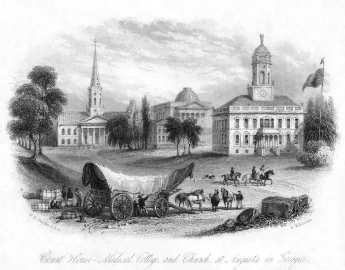 Framed Print : The Court House, Medical College and Church, Augusta, Georgia, USA, 19th century. Artist: A Willmore