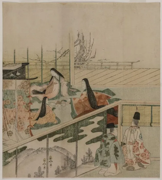Framed Print : Court Ladies Making Dolls, 1790s. Creator: Kubo Shunman (1757-1820), attributed to Framed Print : Court Ladies Making Dolls, 1790s. Creator: Kubo Shunman (1757-1820), attributed to