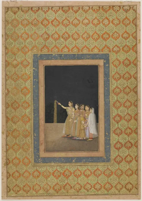 Framed Print : Court Ladies Playing with Fireworks, ca. 1740. Creator: Muhammad Afzal Framed Print : Court Ladies Playing with Fireworks, ca. 1740. Creator: Muhammad Afzal